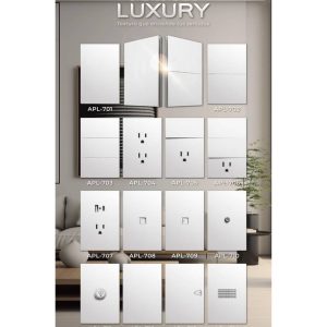 Placas, interruptores y accesorios Arlite línea Luxury Blanco.