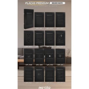 Placas, interruptores y accesorios Arlite línea Premium color Blanco brillante.