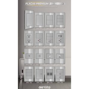 Placas, interruptores y accesorios Arlite línea Premium color Gris metalico cepillado