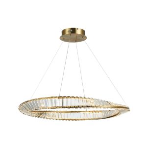 Lámpara colgante led 30w circulo de cristal cortado, terminado dorado