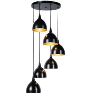 Lámpara colgante campana negro con dorado de 6 luces